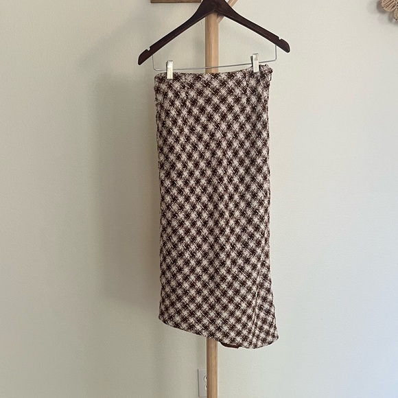 Uterque Asymmetrical A-line Midi Skirt in Brown and Cream - Picture 3 of 11